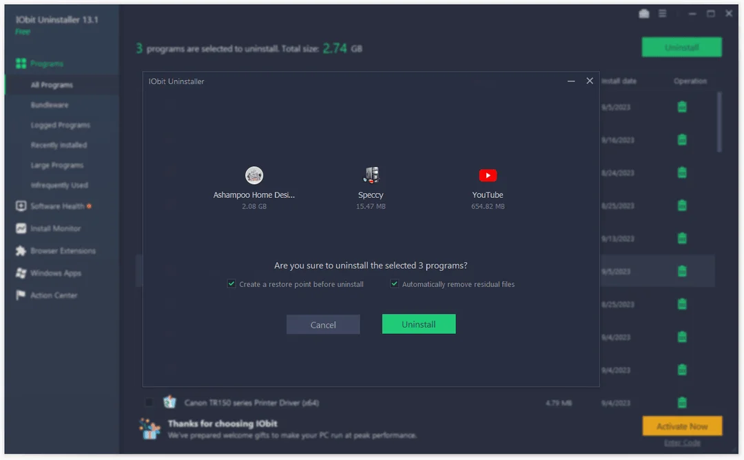 لقطة شاشة Iobit Uninstaller 1