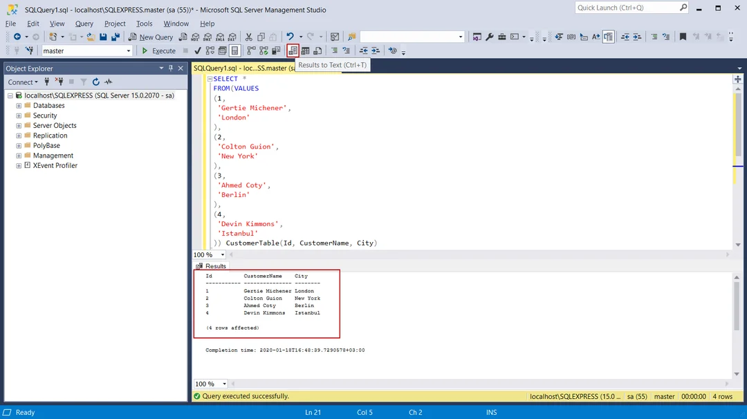 لقطة شاشة SSMS 1