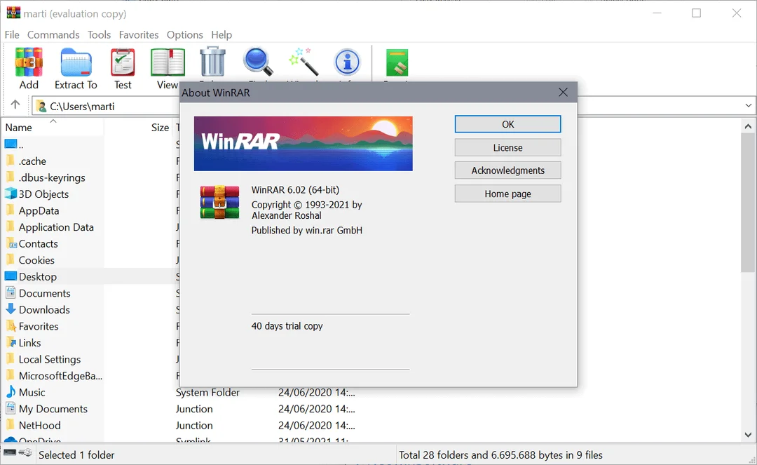 لقطة شاشة WinRAR 1
